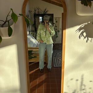 Green Patterned Jacket with Jeans